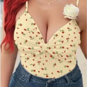 Red and Yellow Fitted Tie Front Tank Top